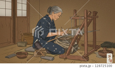 温故知新！伝統的なはた織りに集中する職人の手元 128725100