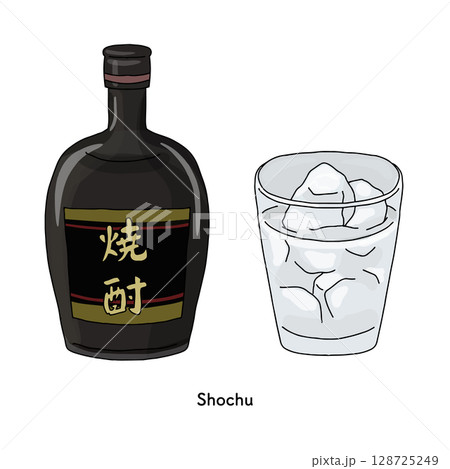 宮崎＿焼酎の線画のイラスト 128725249