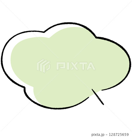 線画手書き風のシンプルな吹き出し 横長円4つの波のもくもくしっぽ直線右下 おしゃれカラー  線画手書き風のシンプルな吹き出し 横長円4つの波のもくもくしっぽ直線右下 おしゃれカラー  128725659