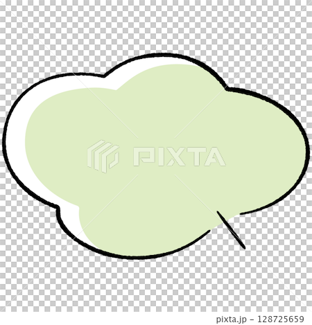 線画手書き風のシンプルな吹き出し 横長円4つの波のもくもくしっぽ直線右下 おしゃれカラー  線画手書き風のシンプルな吹き出し 横長円4つの波のもくもくしっぽ直線右下 おしゃれカラー  128725659