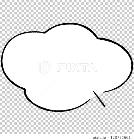 簡單的語音氣泡，手繪風格線條畫，水平橢圓形，四個蓬鬆的波浪，直線，右下角，單調 128725661