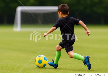 サッカーの練習をしている子ども 128725704