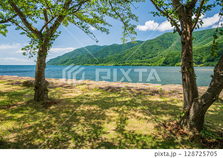 奥琵琶湖風景 滋賀県長浜市西浅井町大浦 奥琵琶湖風景 滋賀県長浜市西浅井町大浦 128725705