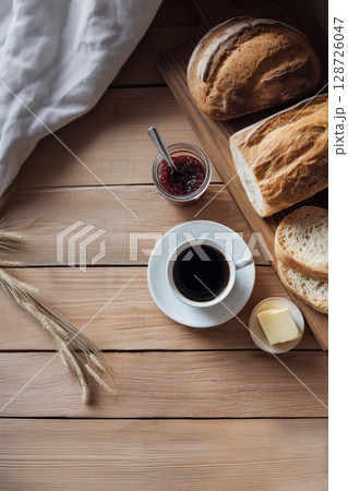 パンとコーヒーの朝食 128726047