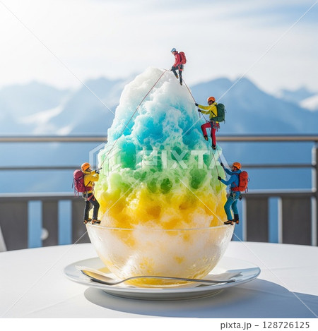 ひんやり山岳探検！夏に楽しむ かき氷と 登山隊の冒険 かき氷ランキング 用 背景イメージ特集背景素材 128726125