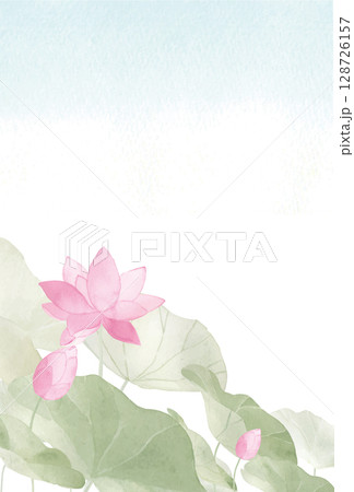 水彩で描いた蓮のはがきテンプレート2 水彩で描いた蓮のはがきテンプレート2 128726157