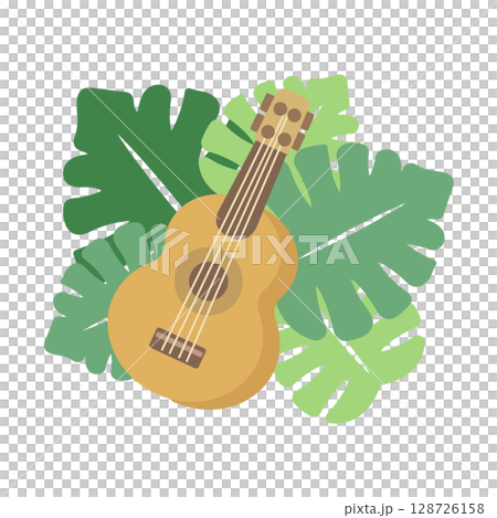 Ukulele and Monstera Illustration 128726158