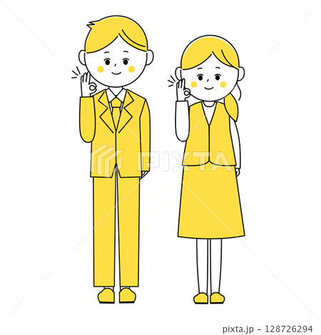 オッケーポーズをする会社員の男女 128726294