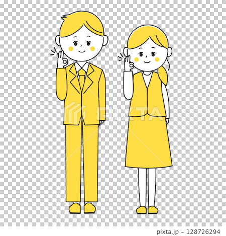オッケーポーズをする会社員の男女 128726294