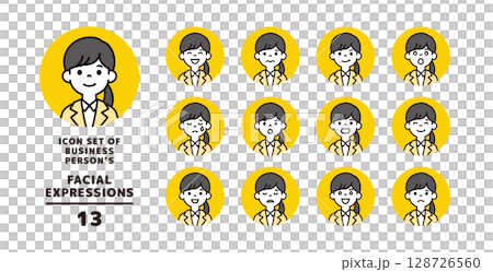 尋找工作的年輕女性的各種面部表情圖示集_圓形_向量 128726560