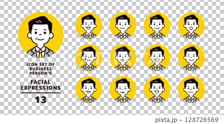 中年商人的各種面部表情圖示集_圓形_向量 128726569