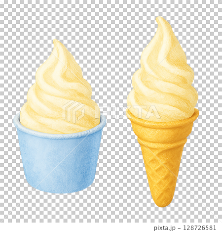 Cup and cone soft serve ice cream illustration (PNG) 128726581