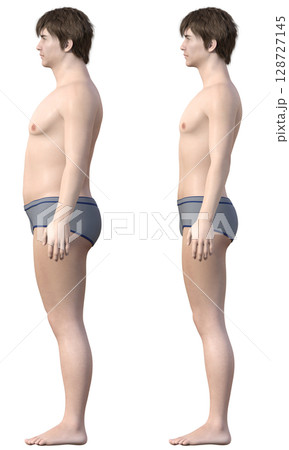 ダイエットのビフォーアフター 太った男性と痩せた男性の全身横向きの比較イラスト 3Dモデル ダイエットのビフォーアフター 太った男性と痩せた男性の全身横向きの比較イラスト 3Dモデル 128727145