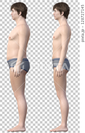 節食前後對比。胖子和瘦子側面對比圖,3D模型 節食前後對比。胖子和瘦子側面對比圖,3D模型 128727145