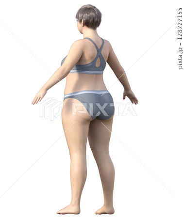 太った女性 全身斜め後ろ姿の3Dイラスト ダイエットビフォーアフターのイメージ 128727155