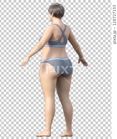 太った女性 全身斜め後ろ姿の3Dイラスト ダイエットビフォーアフターのイメージ 128727155