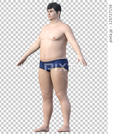 胖子，全身，斜前方，3D 插圖，節食前後圖像 128727158