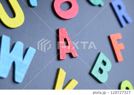 colorful letter alphabet on black background, object for education colorful letter alphabet on black background, object for education 128727327
