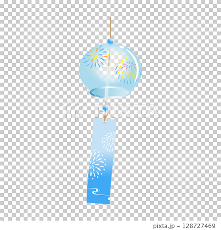 Fireworks pattern wind chime illustration (summer festival, night sky, seasonal event) Fireworks pattern wind chime illustration (summer festival, night sky, seasonal event) 128727469