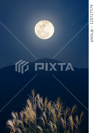 ススキと満月 128727574