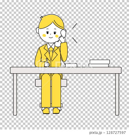 電話しながらメモを取るビジネスマンのイラスト 128727597