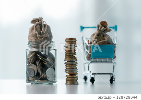 Business save money coin growth concept involves strategic financial management investment loan bank real estate economic development encourage buy income stack investment economy return accountancy Business save money coin growth concept involves strategic financial management investment loan bank real estate economic development encourage buy income stack investment economy return accountancy 128728044