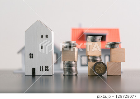 Business home concept involves strategic financial management money coin save bank real estate economic loan investment development growth encourage accountancy buy income stack investment economy 128728077