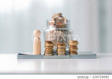 Business save money coin growth concept involves strategic financial management investment loan bank real estate economic development encourage buy income stack investment economy return accountancy 128728092