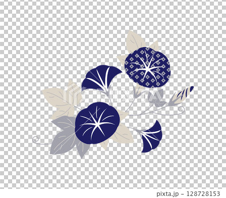優雅的牽牛花插圖(深藍色,日式圖案,清涼感) 優雅的牽牛花插圖(深藍色,日式圖案,清涼感) 128728153