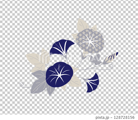 優雅的牽牛花插圖(柔和的灰色×日式圖案,夏季植物) 優雅的牽牛花插圖(柔和的灰色×日式圖案,夏季植物) 128728156