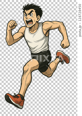 一個戲劇性的例子,一個年輕人以強大的表情奔跑,一個充滿激情的跑步者全速衝刺,一個用盡全力奔跑的訓練課, 一個戲劇性的例子,一個年輕人以強大的表情奔跑,一個充滿激情的跑步者全速衝刺,一個用盡全力奔跑的訓練課, 128728450