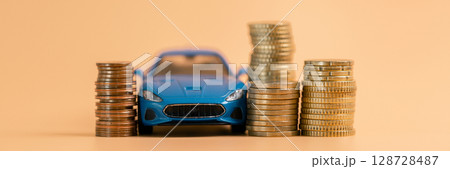 Business car concept growth involves strategic financial management money loan investment bank real estate economic development encourage accountancy save coin buy stack investment economy return 128728487