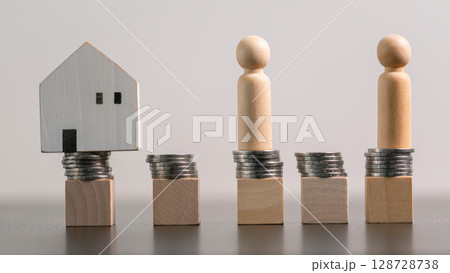 Business home concept involves strategic financial management money coin save bank real estate economic loan investment development growth encourage accountancy buy income stack investment economy 128728738