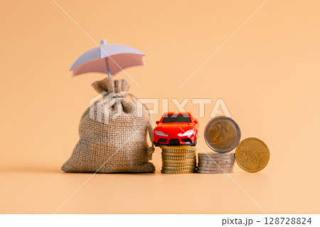 Concept business vehicle finance protection office plan investment buy sell coin car ensuring idea financial security. automobile agent tax protect purchase insurance and secure favorable loan deal 128728824