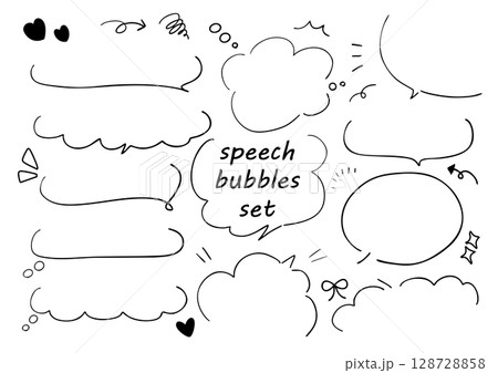 シンプルな手書きき吹き出しセット　ベクター　セリフ　説明 128728858