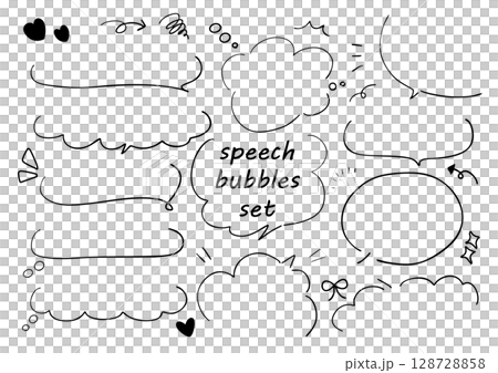 シンプルな手書きき吹き出しセット　ベクター　セリフ　説明 128728858