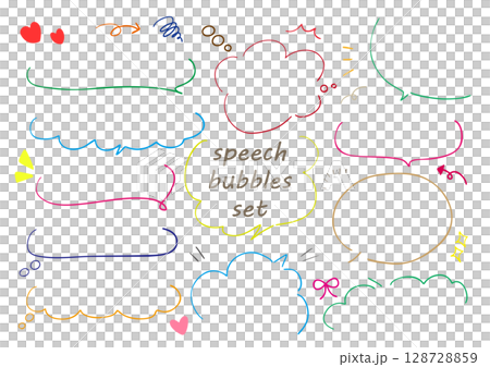 手書き風ふきだしセット　ベクター　カラフル 128728859