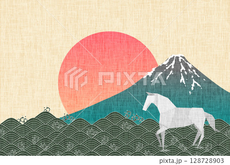 午 年賀状 富士山 背景 午 年賀状 富士山 背景 128728903
