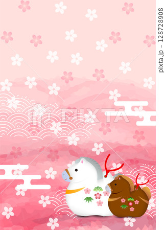 午　年賀状　桜　背景 128728908