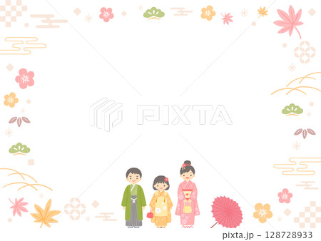 七五三のイメージイラスト　背景素材　フレーム 128728933