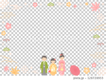 七五三のイメージイラスト　背景素材　フレーム 128728933