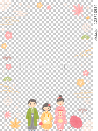 七五三のイメージイラスト　背景素材　フレーム 128728934