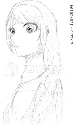 横顔の少女 ― 鉛筆で描く静かな時間 128729194