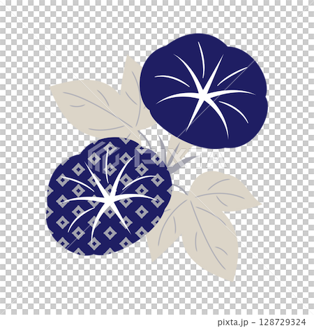 Morning glory illustration (two flowers, dark blue, with Japanese pattern) Morning glory illustration (two flowers, dark blue, with Japanese pattern) 128729324