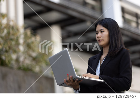 Future remote work combines technology smart phone digital business woman enable e-learning productivity while travel blend comfort modern devices serenity computer equipment connection online world 128729457