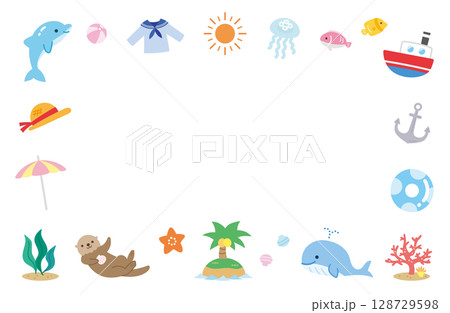 海素材のフレーム イラスト 夏 海素材のフレーム イラスト 夏 128729598