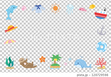 海素材のフレーム イラスト 夏 海素材のフレーム イラスト 夏 128729598