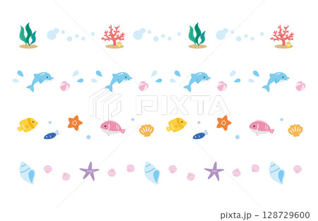 海のラインセット　イラスト　夏 128729600