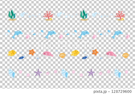 海のラインセット　イラスト　夏 128729600