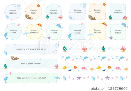海のフレームとラインセット　イラスト　夏 128729602